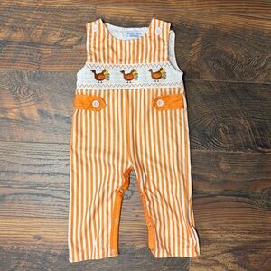 NWOT boutique smocked Thanksgiving turkey overalls 6 months